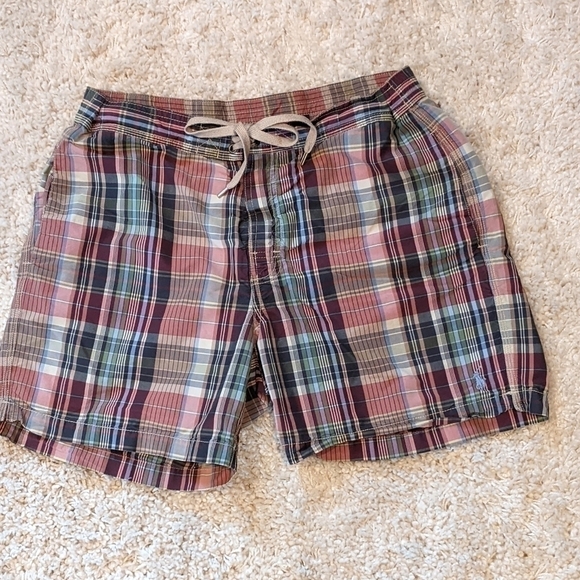 VINTAGE Polo Ralph Lauren Madras Plaid Board Shorts Swim Trunks Bathing Suit ❤️ - Picture 1 of 7